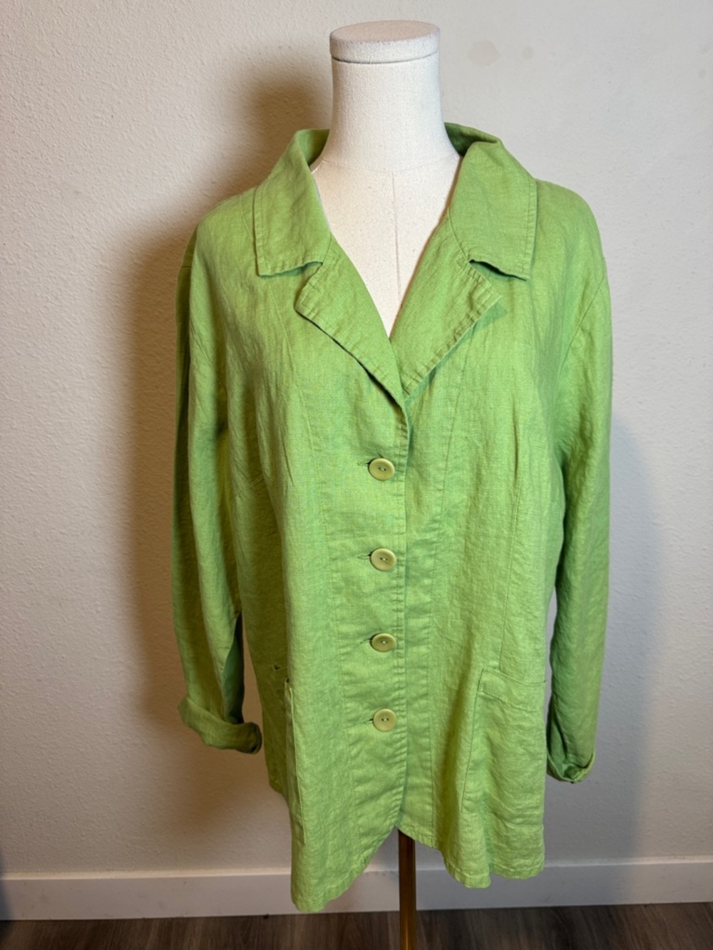 NWT FLAX Lime Green Linen Button-Front Shirt/Jacket size Large